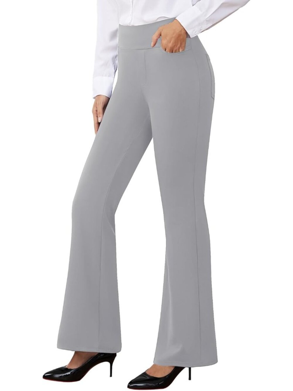 Women's Light Grey Pull On Casual Slacks Imported Stretchy Dress Pants